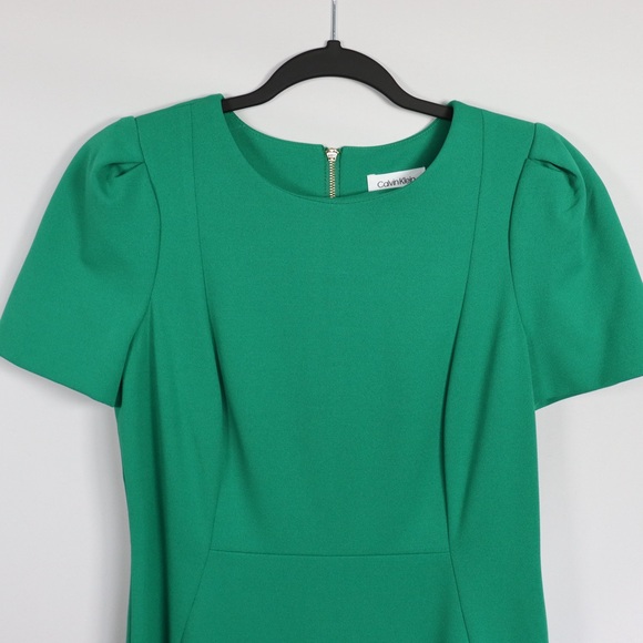 Calvin Klein Emerald Green Sheath Dress Size 8 Short Sleeve Elegant Midi - Picture 4 of 7